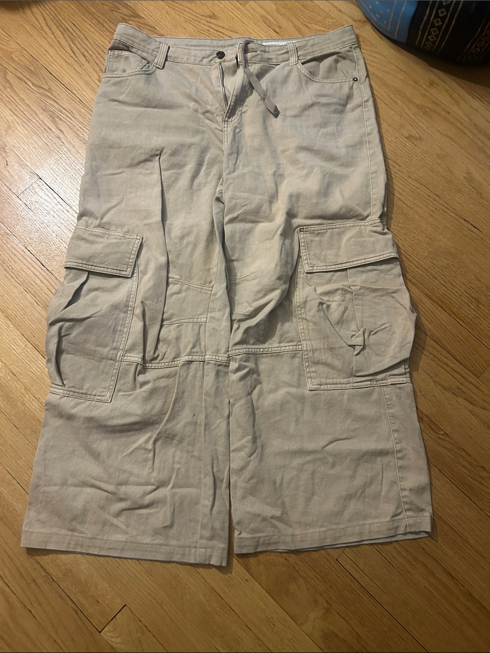 Bershka Women’s Beige Cargo Shorts with Drawstring Waist